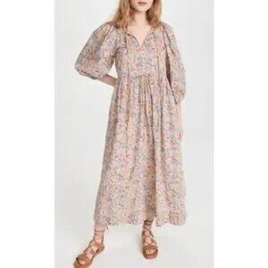 THE GREAT Floral Bonnet Midi Cotton Dress Spring Bloom Pockets Medium Like New